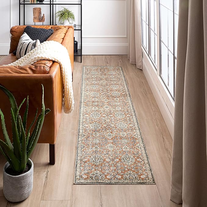 Mohawk Home Garrett Floral Ornamental Pumpkin Orange 2' x 10' Area Rug Perfect for Living Room, Dining Room, Office