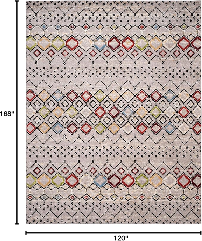 SAFAVIEH Amsterdam Collection Area Rug - 10' x 14', Light Grey & Multi, Moroccan Boho Design, Non-Shedding & Easy Care, Ideal for High Traffic Areas in Living Room, Bedroom (AMS108G)