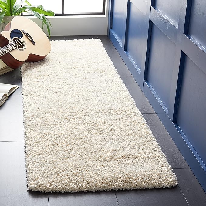SAFAVIEH Santa Monica Shag Collection Accent Rug - 2'3" x 5', Ivory, Solid Design, 2-inch Thick Ideal for High Traffic Areas in Living Room, Bedroom, Dining (SGN725-1212-25)