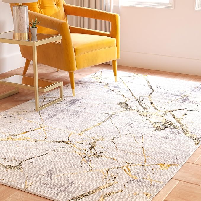 SAFAVIEH Amelia Collection Area Rug - 6' x 9', Grey & Gold, Modern Abstract Design, Non-Shedding & Easy Care, Ideal for High Traffic Areas in Living Room, Bedroom (ALA293G)