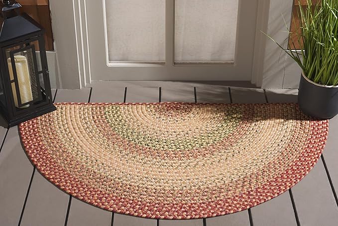 SAFAVIEH Washable Rug Outdoor Braided Collection - 2'6" x 4' Half Moon Shape, Rust & Multi, Handmade & Reversible, Non-Shedding & Easy to Clean, Entryway, Front Door, Kitchen, Mudroom (BRD303A)