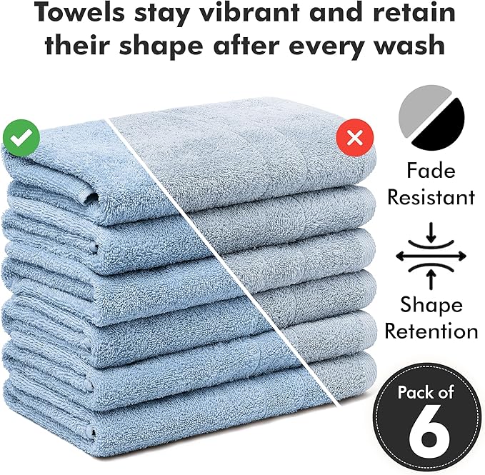 100% Cotton Hand Towels for Bathroom – Soft & Absorbent Towel Set– Pack of 6 Small Towel (34x20in) – Quick Dry Luxury Cotton Hand Towels – Sky Blue