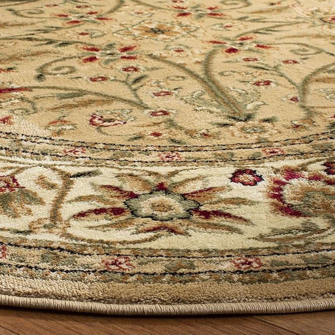 SAFAVIEH Lyndhurst Collection Area Rug - 3'3" Round, Beige & Ivory, Traditional Oriental Design, Non-Shedding & Easy Care, Ideal for High Traffic Areas in Living Room, Bedroom (LNH212D)