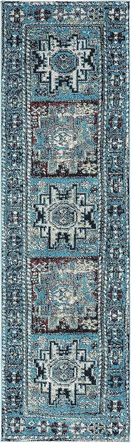 SAFAVIEH Vintage Hamadan Collection Runner Rug - 2'3" x 12', Light Blue & Black, Traditional Oriental Design, Non-Shedding & Easy Care, Ideal for High Traffic Areas in Living Room, Bedroom (VTH213M)