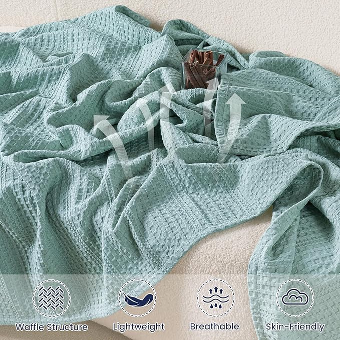 PHF Lightweight Waffle Weave Blanket Twin Size 66"x 90", Soft Woven Summer Blanket for Hot Sleepers - Aesthetic Home Decor for Couch Bed Sofa, Pet Friendly, Dusty Blue