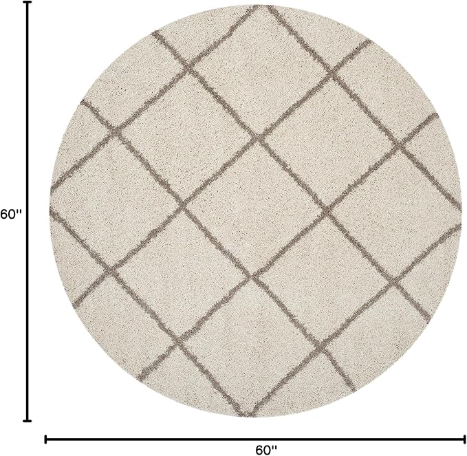 SAFAVIEH Hudson Shag Collection Area Rug - 5' Round, Ivory & Beige, Modern Trellis Design, Non-Shedding & Easy Care, 2-inch Thick Ideal for High Traffic Areas in Living Room, Bedroom (SGH281D)