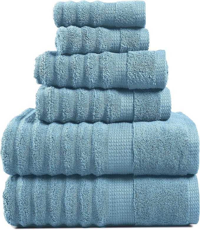 LANE LINEN Cotton Bath Towels Set of 6 - Exclusive Zero Twist - Softer, Quick Dry & Absorbent - 2 Bath, 2 Washcloths, 2 Hand Towels for Bathroom - Durable, Premium Quality & Ideal Gift for Him - Blue