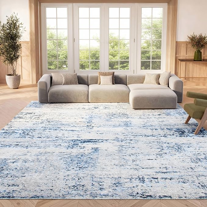 SAFAVIEH Area Rug 8x10 - Amelia Collection - Large - Ivory & Navy, Modern Design, Non-Shedding & Easy Cleaning, Ideal for Living Room, Bedroom, Office, Dining Space (ALA700B)