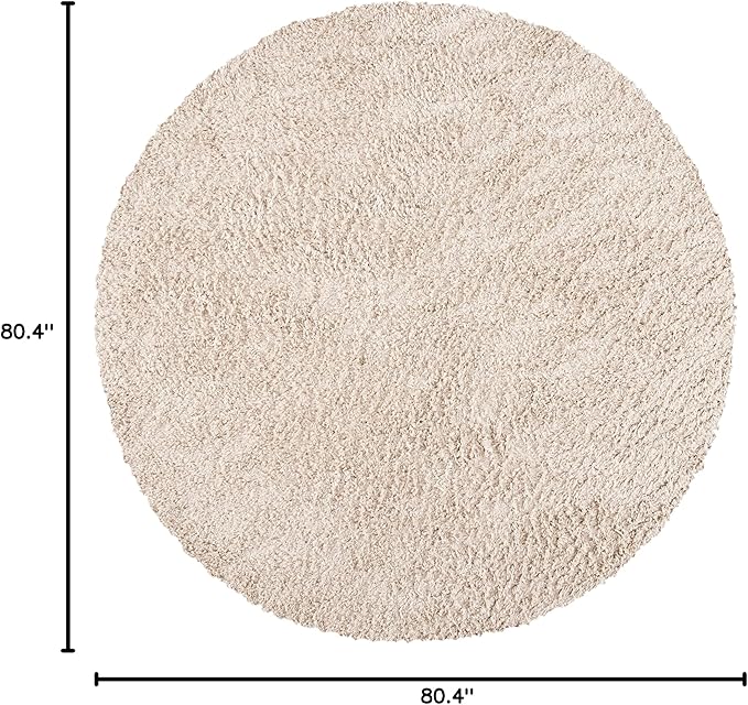 SAFAVIEH August Shag Collection 6'7" Round Beige AUG200D Solid Non-Shedding Living Room Bedroom Dining Room Entryway Plush 1.5-inch Thick Area Rug
