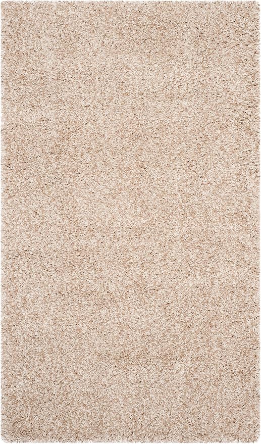 SAFAVIEH Santa Monica Shag Collection 3' x 5' Beige SGN725 Solid Non-Shedding Living Room Bedroom Dining Room Entryway Plush 2-inch Thick Area Rug