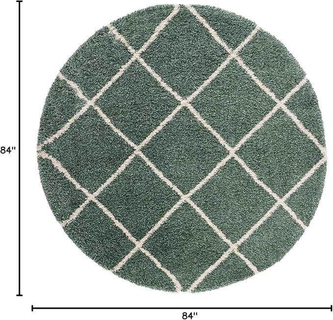 SAFAVIEH Hudson Shag Collection Area Rug - 7' Round, Green & Ivory, Modern Trellis Design, Non-Shedding & Easy Care, 2-inch Thick Ideal for High Traffic Areas in Living Room, Bedroom (SGH281Y)