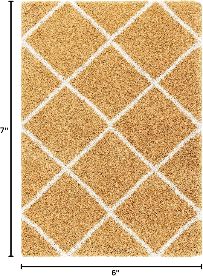 SAFAVIEH Hudson Shag Collection Area Rug - 5'3" x 7'6", Gold & Ivory, Moroccan Trellis Design, Non-Shedding & Easy Care, 2-inch Thick Ideal for High Traffic Areas in Living Room, Bedroom (SGH281F)