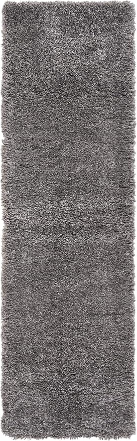 SAFAVIEH Fontana Shag Collection Runner Rug - 2'3" x 8', Silver, Solid Design, Non-Shedding & Easy Care, 2-inch Thick Ideal for High Traffic Areas in Living Room, Bedroom (FNT800G)