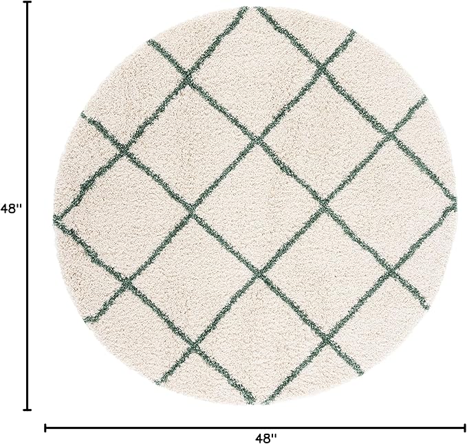 SAFAVIEH Hudson Shag Collection Area Rug - 4' Round, Ivory & Green, Non-Shedding & Easy Cleaning, Plush Thick Pile, Ideal for Living Room, Bedroom, Dining Space (SGH281X)