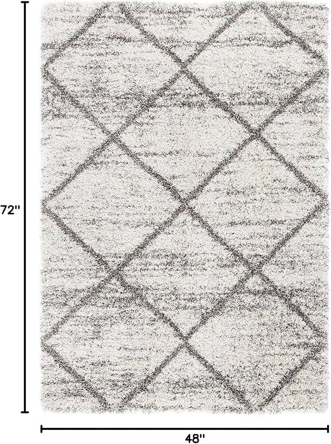 SAFAVIEH Hudson Shag Collection Accent Rug - 4' x 6', Grey & Beige, Modern Trellis Design, Non-Shedding & Easy Care, 2-inch Thick Ideal for High Traffic Areas in Foyer, Living Room, Bedroom (SGH281J)