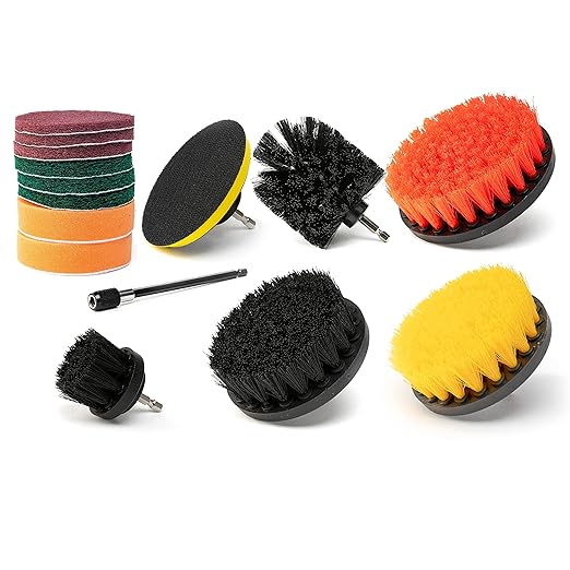 NEIKO 00322A Drill Brush Attachment Set, 15 Pcs, Polishing, Buffing, Scrubbing, Cleaning Round, Power Scrubber Brush, Long Reach Extension, Drill Brush Set for Car Detailing Supplies, Brush Drill Kit