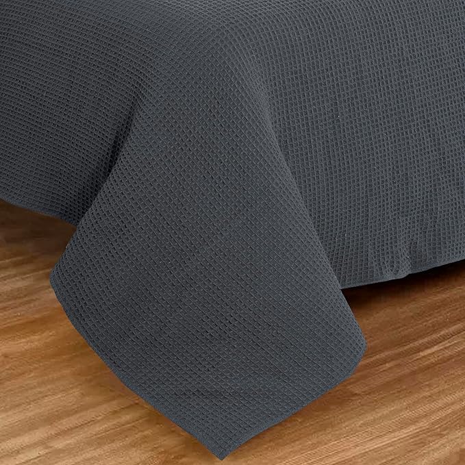 Bed & Bath Home Premium 100% Cotton Waffle Weave Blanket Queen Size – Soft Breathable Lightweight Comfort, Natural All-Season Bed Blanket, Easy-Care Bedspread for Bed & Couch (Grey)