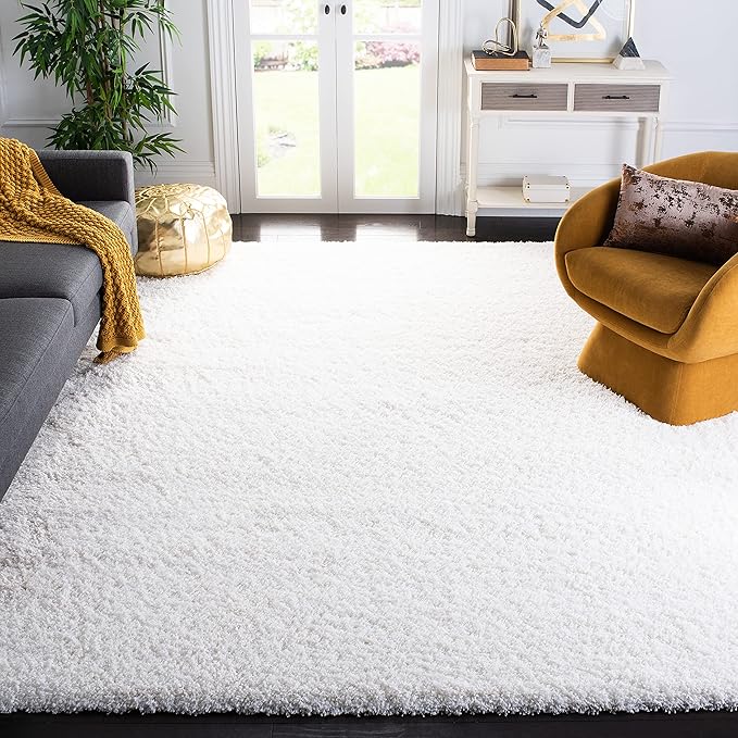 SAFAVIEH Santa Monica Shag Collection 9'6" x 13' White SGN725 Solid Non-Shedding Living Room Bedroom Dining Room Entryway Plush 2-inch Thick Area Rug