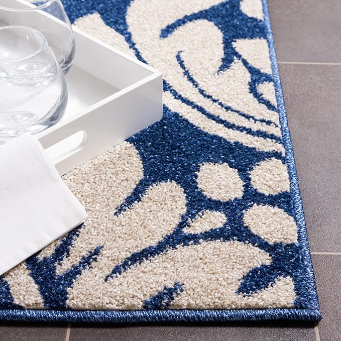 SAFAVIEH Amherst Collection Area Rug - 7' Square, Navy & Ivory, Floral Design, Non-Shedding & Easy Care, Ideal for High Traffic Areas in Living Room, Bedroom (AMT425P)