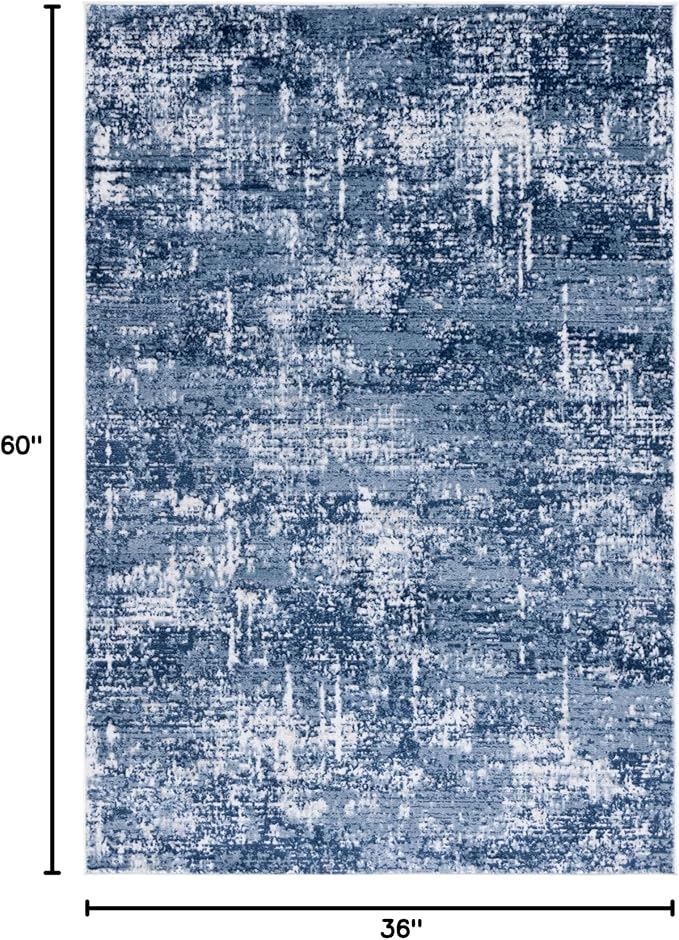 SAFAVIEH Amelia Collection Accent Rug - 3' x 5', Ivory & Dark Blue, Modern Abstract Design, Non-Shedding & Easy Care, Ideal for High Traffic Areas in Living Room, Bedroom, Dining (ALA700M-3)