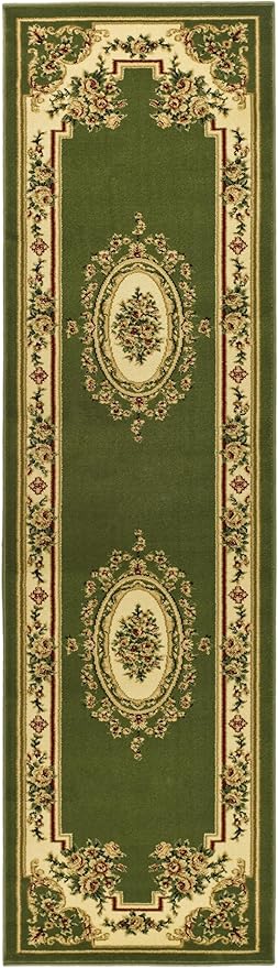 SAFAVIEH Lyndhurst Collection Runner Rug - 2'3" x 8', Sage & Ivory, Traditional European Medallion Design, Non-Shedding & Easy Care, Ideal for High Traffic Areas in Living Room, Bedroom (LNH218B)