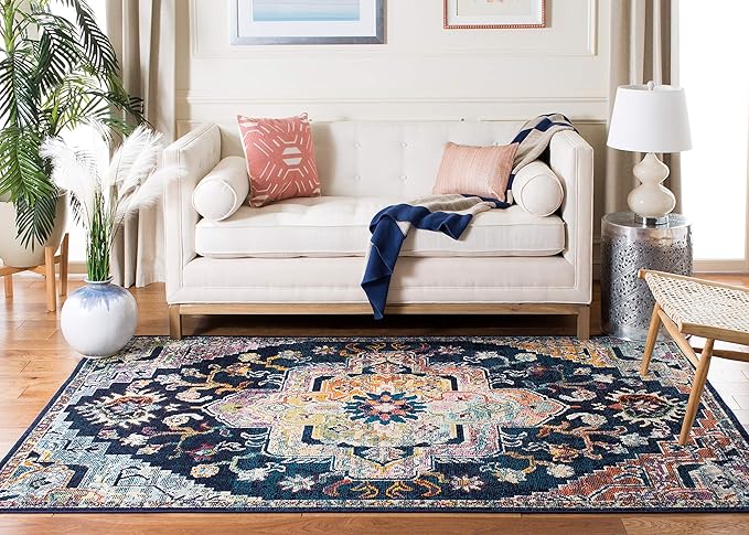 SAFAVIEH Crystal Collection Accent Rug - 4' x 6', Navy & Fuchsia, Medallion Distressed Design, Non-Shedding & Easy Care, Ideal for High Traffic Areas in Entryway, Living Room, Bedroom (CRS501H)