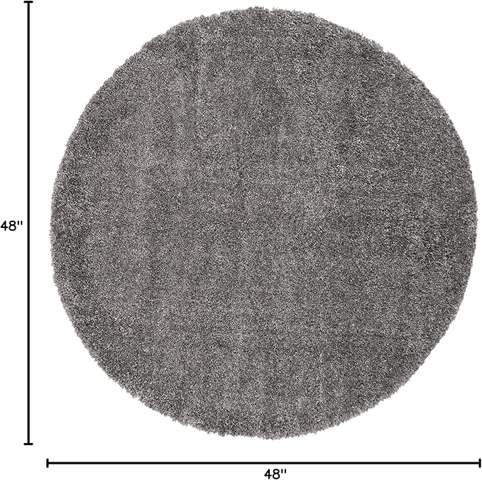SAFAVIEH Fontana Shag Collection Area Rug - 4' Round, Silver, Solid Pattern, Non-Shedding & Easy Care, 2-inch Thick, Ideal for The Living Room, Dining, Bedroom (FNT800G)