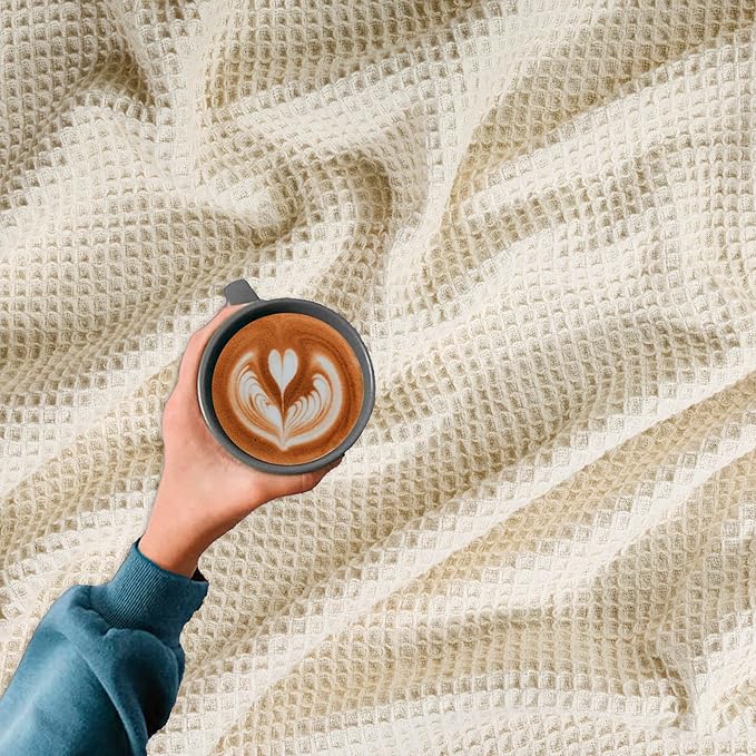 Bed & Bath Home Premium 100% Cotton Waffle Weave Blanket Queen Size – Soft Breathable Lightweight Comfort, Natural All-Season Bed Blanket, Easy-Care Bedspread for Bed & Couch (Ivory)