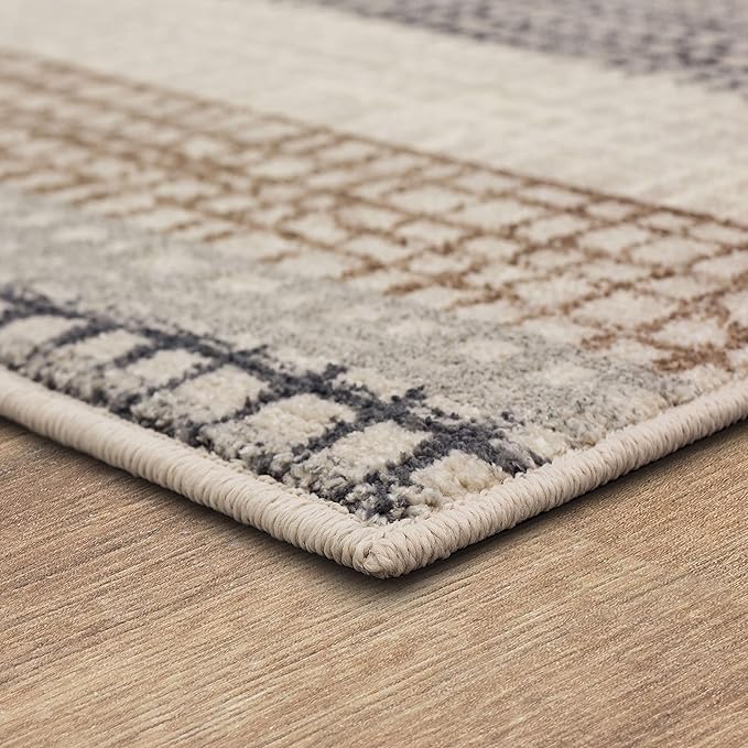Mohawk Home Edgewater Modern Abstract Stripe Beige 2' 1" x 5' Area Rug Perfect for Kitchen, Living Room, Dining Room