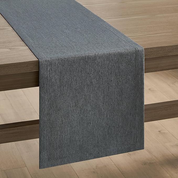 ZeeMart Basic Linen Style Table Runner, 14 x 36 Inch Charcoal, Rustic Farmhouse Grey Table Runners 36 Inches Long, Everyday Polyester Table Runner - Machine Washable & Easy Care