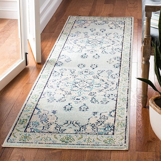 SAFAVIEH Monaco Collection Runner Rug - 2'2" x 10', Light Blue & Ivory, Non-Shedding & Easy Care, Ideal for High Traffic Areas in Living Room, Hallway, Foyer, Bedroom (MNC243K-210)
