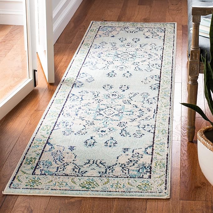 SAFAVIEH Monaco Collection Runner Rug - 2'2" x 12', Light Blue & Ivory, Non-Shedding & Easy Care, Ideal for High Traffic Areas in Living Room, Hallway, Foyer, Bedroom (MNC243K-212)