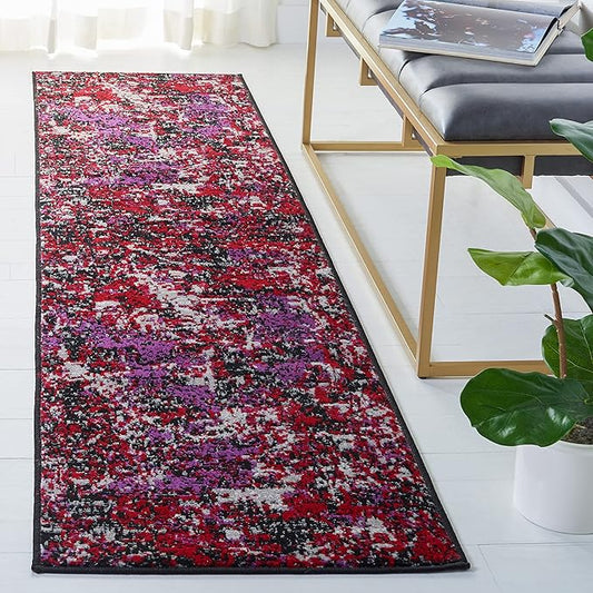 SAFAVIEH Skyler Collection 2' x 8' Black/Purple SKY186V Modern Abstract Non-Shedding Entryway Foyer Living Room Bedroom Kitchen Runner Rug