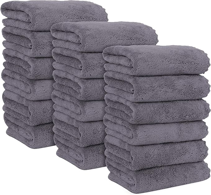 18 Pack Premium Hand Towels - Quick Drying - Microfiber Coral Velvet Highly Absorbent Towels - Multipurpose Use as Hotel, Bathroom, Shower, Spa, Hand Towel 16 x 28 inches (Gray)