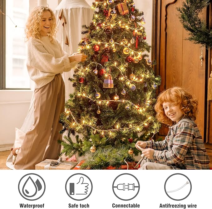 Hopolon Clear Christmas Lights Set,2Pack 50Count 13Feet Incandescent Bulb Mini String Lights with White Wire for Indoor Christmas Tree Garland Birthday Wedding Party Festival Decoration,Warm White
