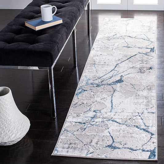 SAFAVIEH Amelia Collection Runner Rug - 2' x 10', Grey & Blue, Modern Abstract Design, Non-Shedding & Easy Care, Ideal for High Traffic Areas in Living Room, Bedroom (ALA293F)