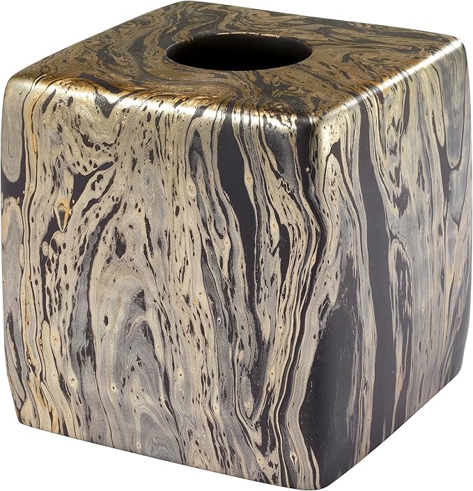 Nicole Miller - Tissue Box Cover, Resin Countertop Accessories, Multipurpose Home Decor, Dorm Room Essentials (Harper Collection, Black/Gold)