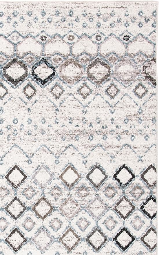 SAFAVIEH Amsterdam Collection X-Large Area Rug - 11' x 15', Ivory & Grey, Moroccan Boho Design, Non-Shedding & Easy Care, Ideal for High Traffic Areas in Living Room, Bedroom (AMS108A)