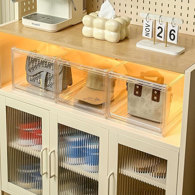 Hat Organizer Cap Box, Stackable Clear Baseball Caps Holder Containers with Magnetic Door for Hats Snapback Cap Storage, Pull Out Drawer Hat Rack Display Case (1pack)