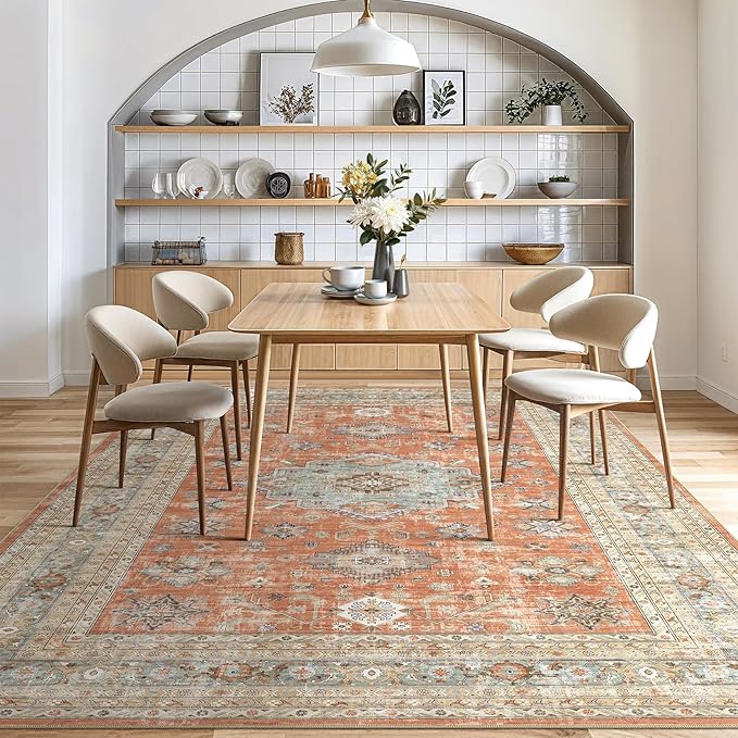 Vintage Living Room Area Rug 5x7 - Large Soft Washable Oriental Traditional Distressed Farmhouse Rugs for Bedroom - Indoor Floor Accent Carpet for Home Office House Decor - Orange