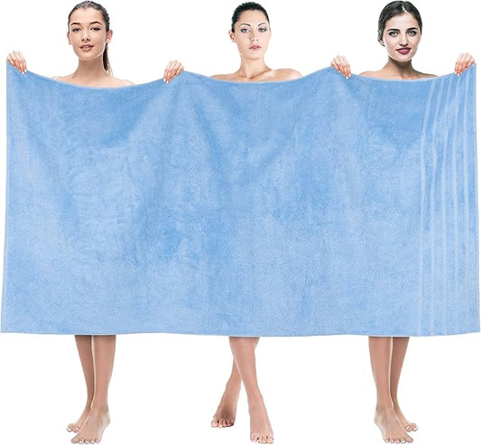 American Soft Linen 35x70 Jumbo Large Bath Towel, 600 GSM 100% Cotton Turkish Bath Sheet, Oversized Luxury Bath Towel for Bathroom Beach and Pool, Sky Blue