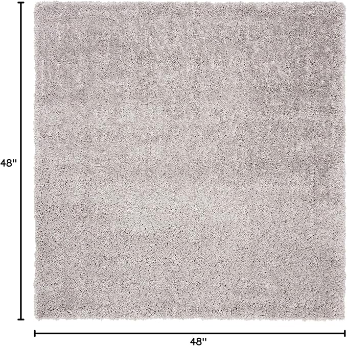 SAFAVIEH Fontana Shag Collection Area Rug - 4' Square, Grey, Solid Design, Non-Shedding & Easy Care, 2-inch Thick Ideal for High Traffic Areas in Living Room, Bedroom (FNT800F)