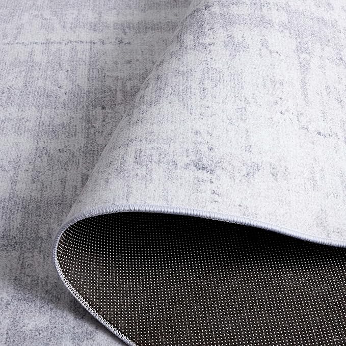 SAFAVIEH Washable Rug Tacoma Collection - 4' Square, Light Grey & Grey, Slip Resistant & Easy to Clean, Ideal for Living Room, Bedroom, Home Office, Dining Space (TAC857F)