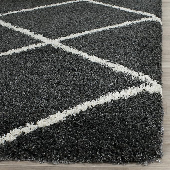 Safavieh Hudson Shag Collection Accent Rug - 2' x 3', Dark Grey & Ivory, Trellis Design, Non-Shedding & Easy Care, 2-inch Thick Ideal for High Traffic Areas in Foyer, Living Room, Bedroom (SGH281G)