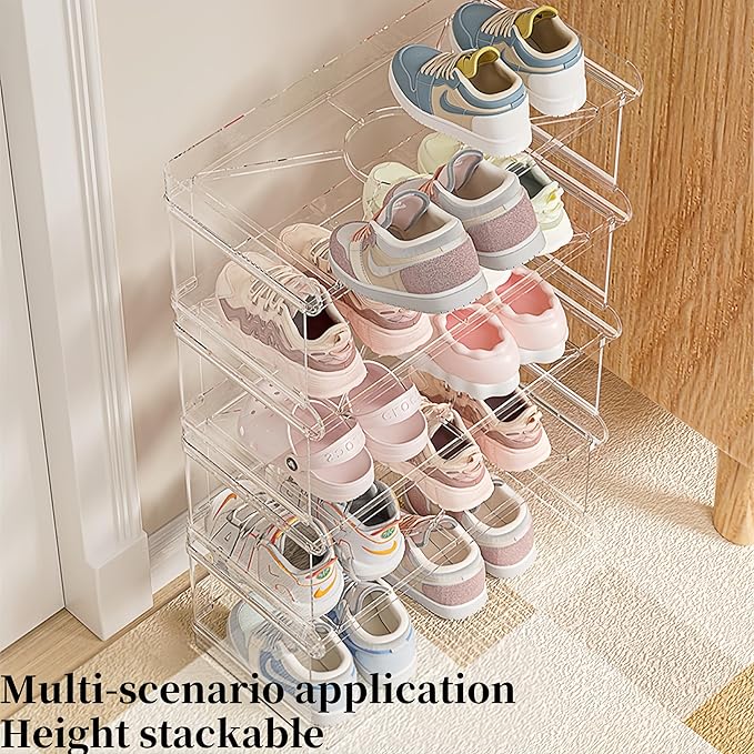 4 Tiers Acrylic Kids Shoe Rack,Shoe Organizer Storage for Shoe and Boot,Clear Shoes Shelf for Closet,Shoe Organizer for Entryway,for Hallway,Small Spaces,Garage,Closet (Clear, Medium, 4)