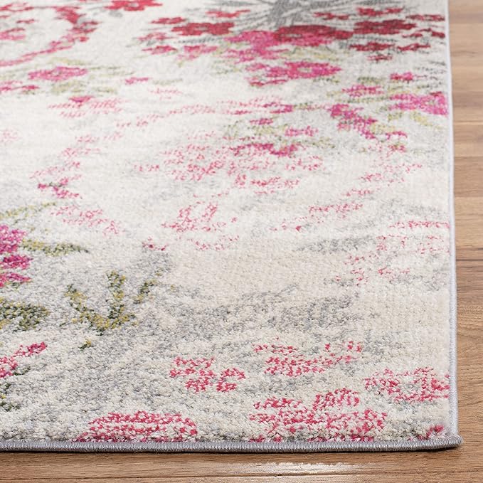 SAFAVIEH Monaco Collection 9' x 12' Ivory Pink MNC205R Floral Non-Shedding Living Room Bedroom Dining Home Office Area Rug