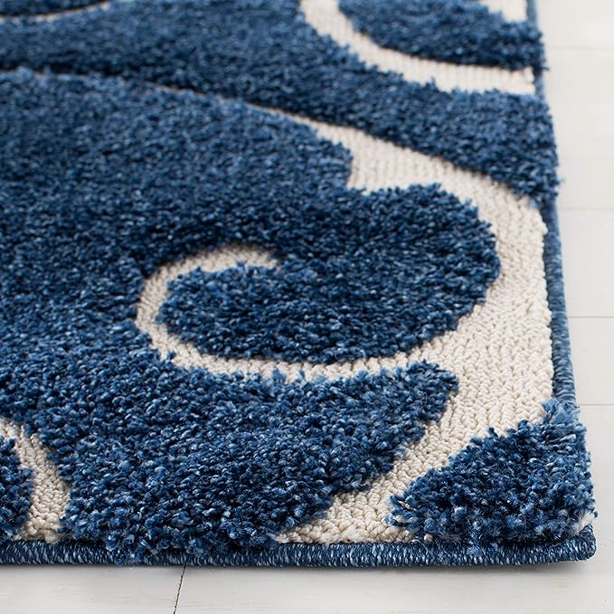 SAFAVIEH Area Rug 8x10 - Florida Shag Collection - Large - Dark Blue & Cream, Scroll Design, Non-Shedding & Easy to Clean, High-Low Plush Pile, Ideal for Living Room, Bedroom, Dining (SG455-6511)