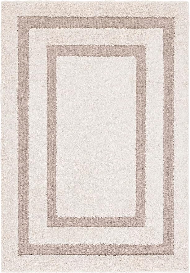 SAFAVIEH Florida Shag Collection Accent Rug - 4' x 6', Beige & Dark Beige, Border Design, 1.2-inch Thick, Ideal for The Living Room, Dining, Bedroom (SG454)