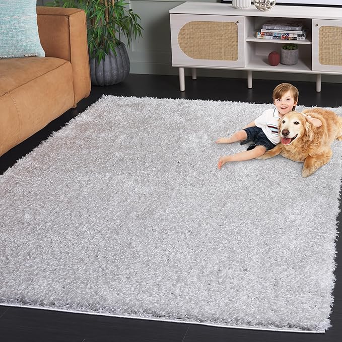SAFAVIEH Lindsay Shag Collection Area Rug - 4' x 6', Grey, Contemporary Design, Ideal for High Traffic Areas in Living Room, Bedroom & Dining Room (LNS560F-4)