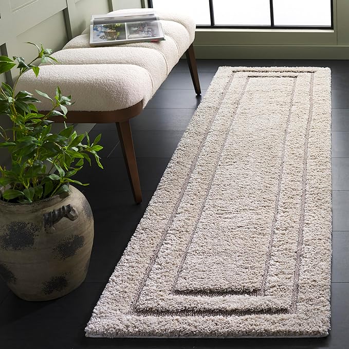 SAFAVIEH Florida Shag Collection Runner Rug - 2'3" x 8', Beige & Dark Beige, Non-Shedding, 1.2-inch Thick, Ideal for Living Room, Hallway, Foyer, Bedroom (SG454-1317-28)